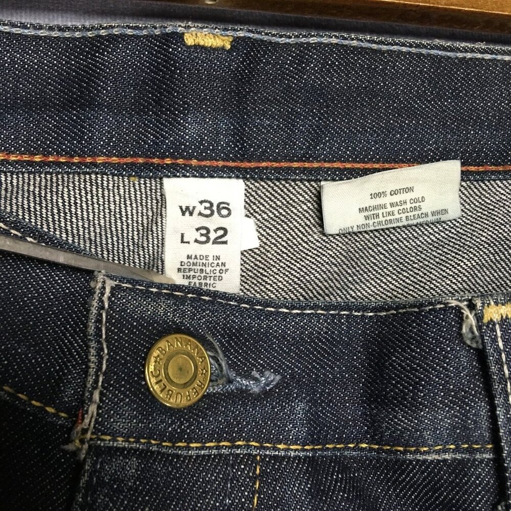 Banana Republic Men Straight Leg Blue Jeans size 36x32 Raw Look Denim Button Fly - Picture 6 of 16